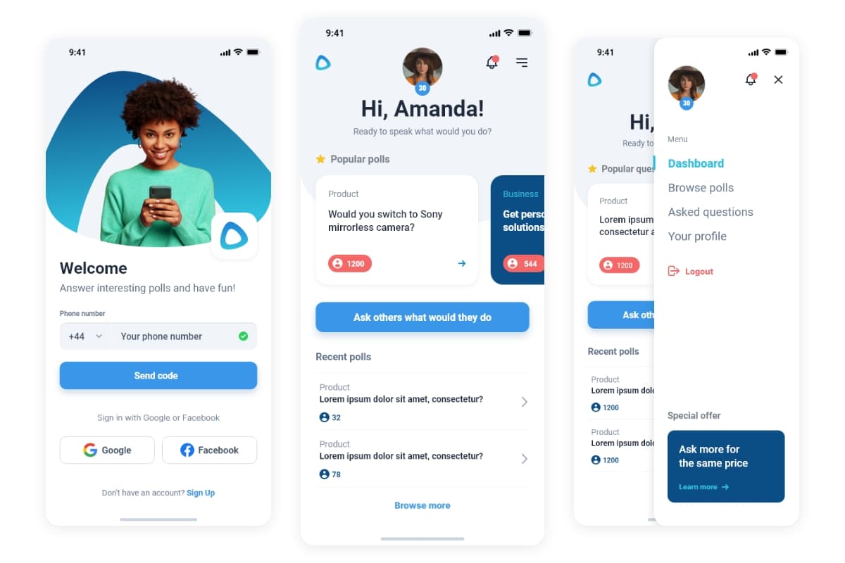 Mobile application design created by Xeonic